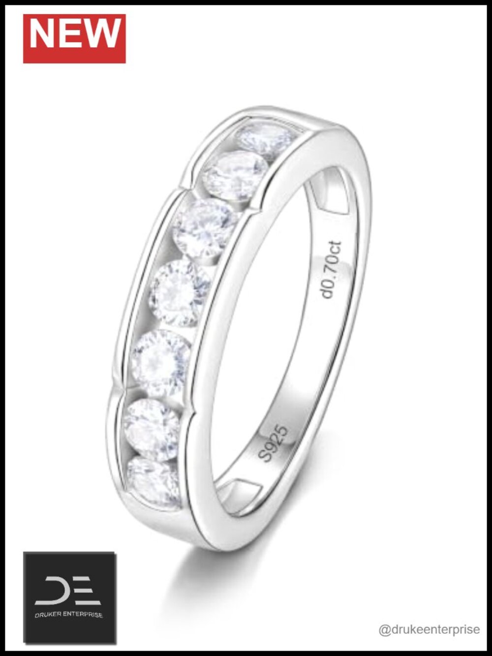 925 Sterling Silver Moissanite 7 Stone Half Eternity Band Ring Stackable